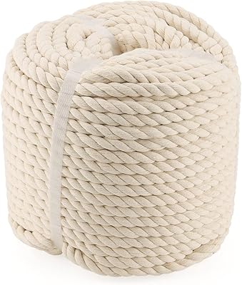 lexinin 10 毫米 x 196 英尺白色棉绳,自然厚扭绳,流苏绳软编织绳